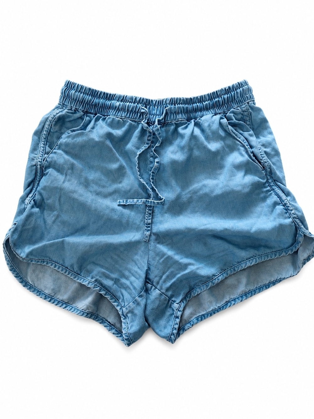 twik Light Blue Elastic Waist Drawstring Shorts Pockets Summer Booty